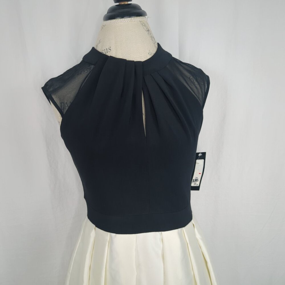 Betsy & Adam Black White Dress 6 Small Midi Hi-Lo Party NWT - Picture 2 of 10